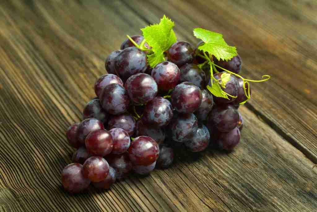 Red grapes with leaves